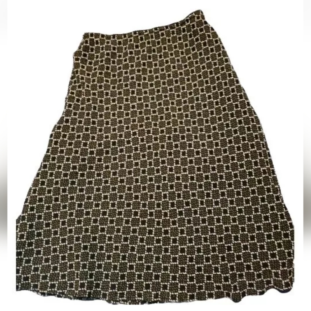 East 5th Block Print Ladies Petite Small Skirt Green Black Cream Elastic Waist